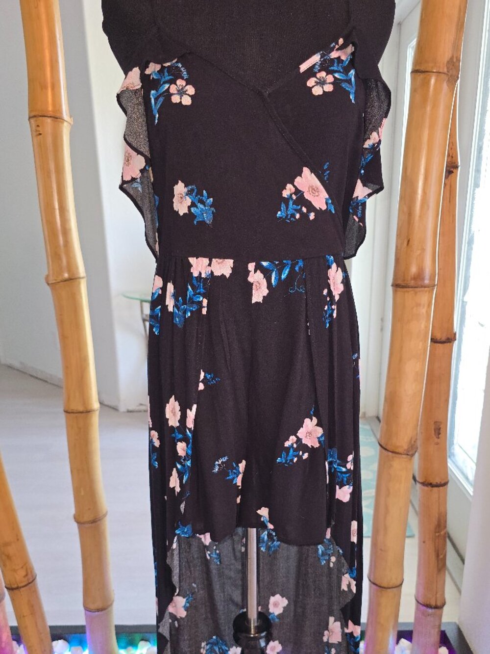 Black Floral Print Romper high low dress